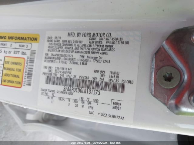 3FA6P0CD0LR131573 Ford FUSION SEL