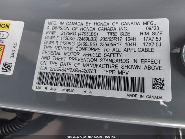 Honda Cr-v Lx Awd 2024 2HKRS4H2XRH420783 Image 9
