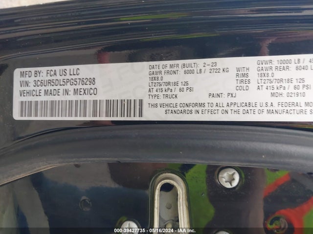 3C6UR5DL5PG576298 RAM 2500 Big Horn  4x4 6'4 Box
