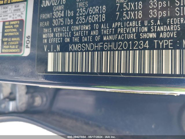 KM8SNDHF6HU201234 Hyundai Santa Fe Se