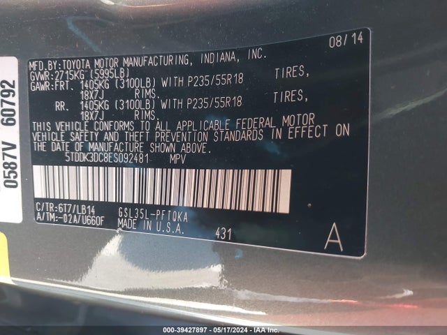 Toyota Sienna Xle 7 Passenger 2014 5TDDK3DC8ES092481 Image 9