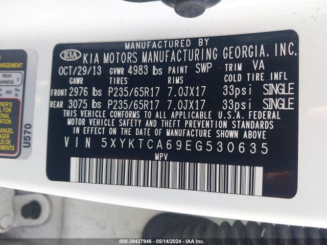 KIA SORENTO LX 2014 5XYKTCA69EG530635 Image 9