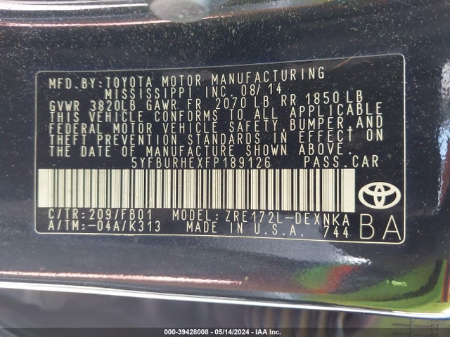 Toyota Corolla Le Plus 2015 5YFBURHEXFP189126 Image 9