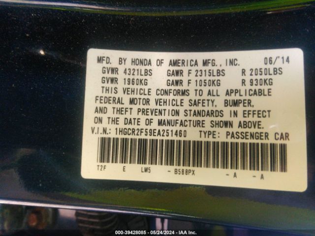 1HGCR2F59EA251460 Honda Accord Sport