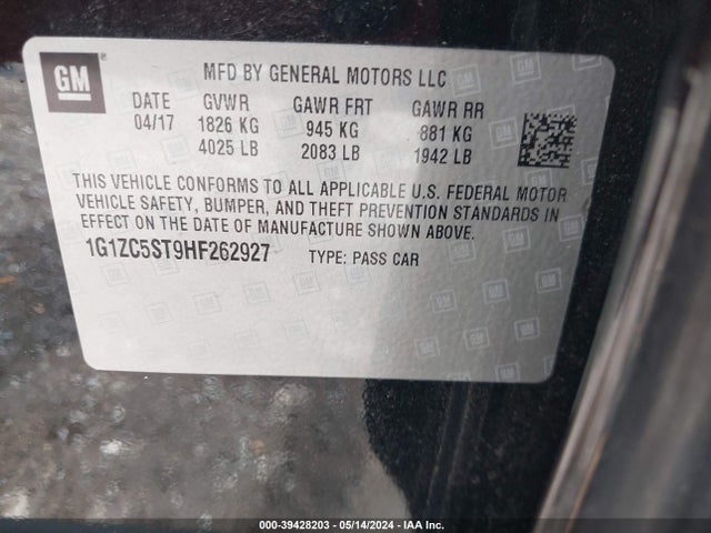 Chevrolet Malibu 1fl 2017 1G1ZC5ST9HF262927 Image 9
