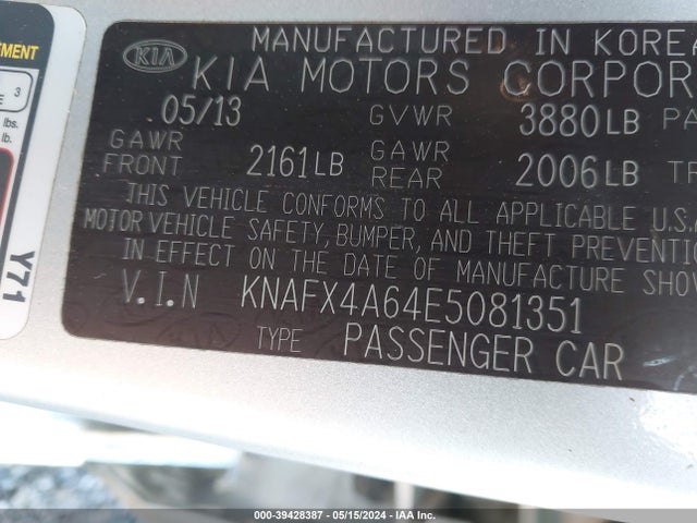 KIA FORTE LX 2014 KNAFX4A64E5081351 Image 9