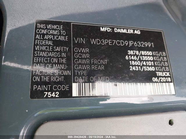 WD3PE7CD9JP632991 Mercedes-Benz Sprinter 2500 Standard Roof V6