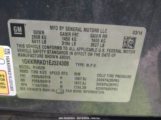 1GKKRRKD1EJ324308 GMC Acadia Slt-1