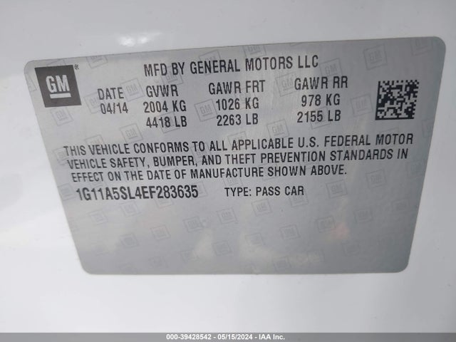 Chevrolet Malibu 1fl 2014 1G11A5SL4EF283635 Image 9