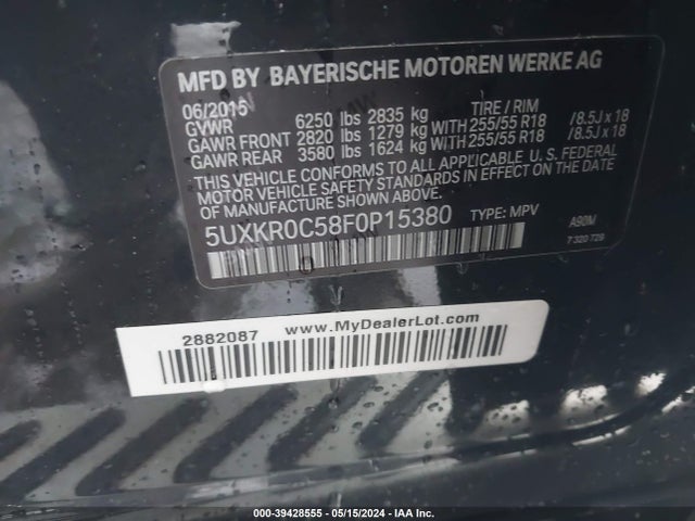 BMW X5 Xdrive35i 2015 5UXKR0C58F0P15380 Image 9
