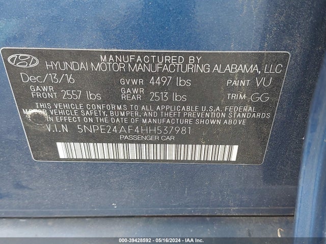 Hyundai Sonata 2017 5NPE24AF4HH537981 Image 9