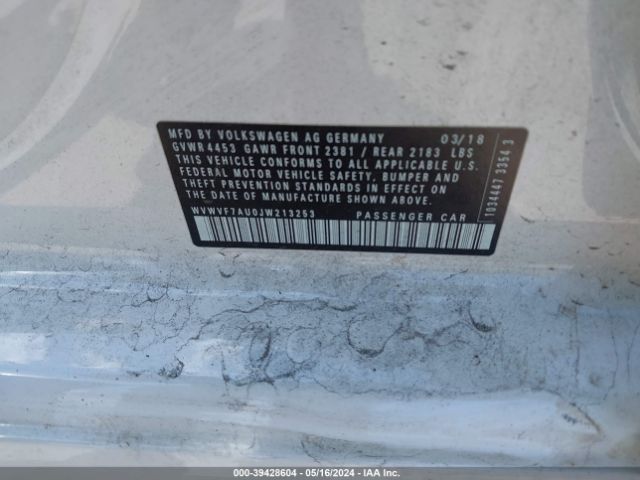 2018 VOLKSWAGEN GOLF R WVWVF7AU0JW213253 Photo 8