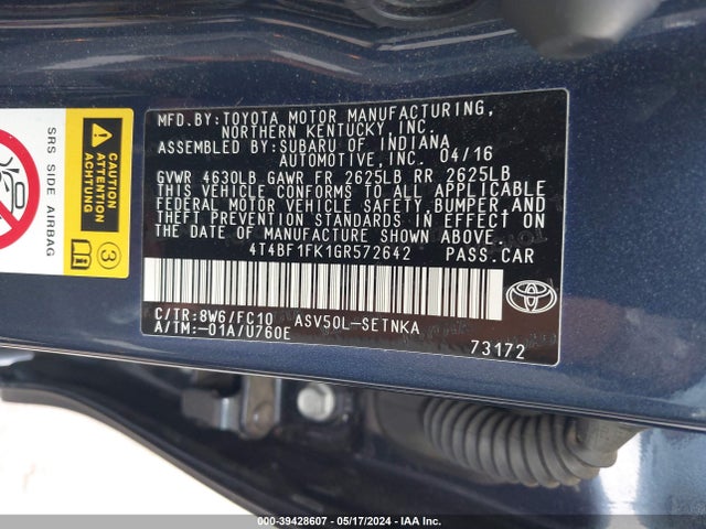 Toyota CAMRY LE 2016 4T4BF1FK1GR572642 Image 9