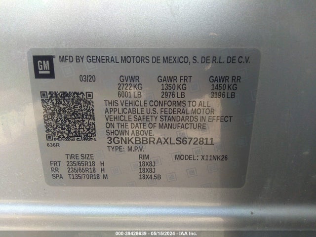 3GNKBBRAXLS672811 Chevrolet Blazer Fwd 1lt