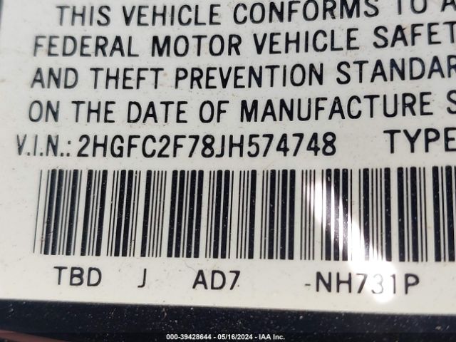 2HGFC2F78JH574748 Honda CIVIC EX