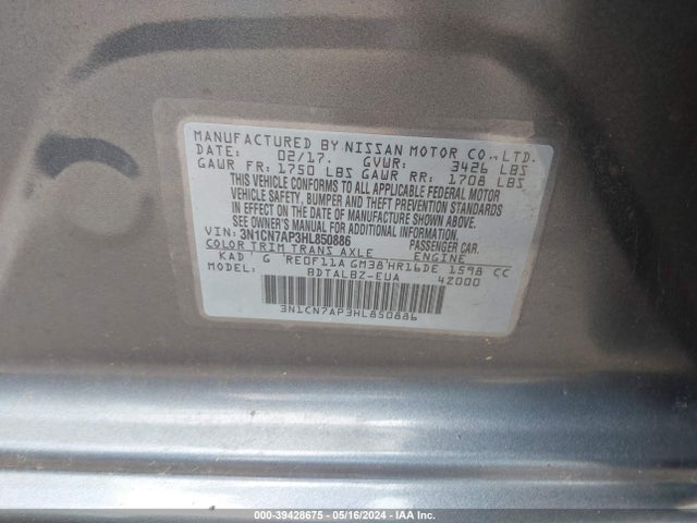 Nissan Versa 1.6 Sv 2017 3N1CN7AP3HL850886 Image 9