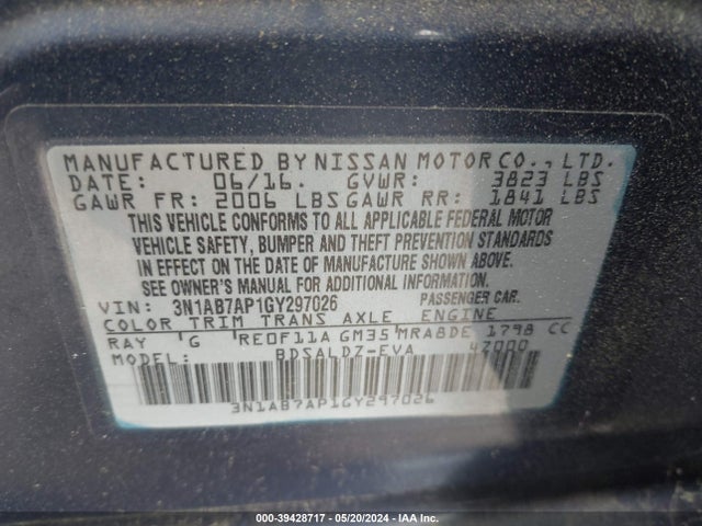 Nissan SENTRA SV 2016 3N1AB7AP1GY297026 Image 9