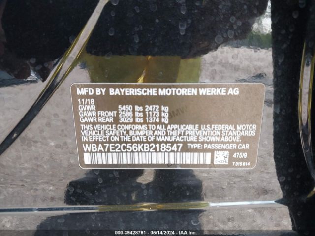 WBA7E2C56KB218547 BMW 740I