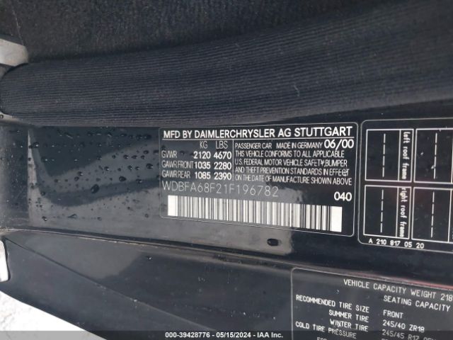 2001 MERCEDES-BENZ SL 500 WDBFA68F21F196782 Photo 8