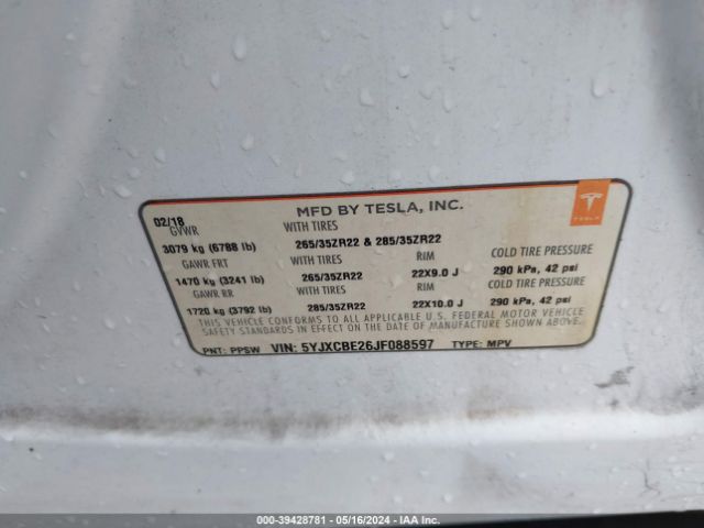 5YJXCBE26JF088597 Tesla Model X 100d/75d/p100d