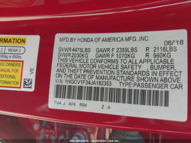 1HGCV1F34JA182353 Honda Accord Sport