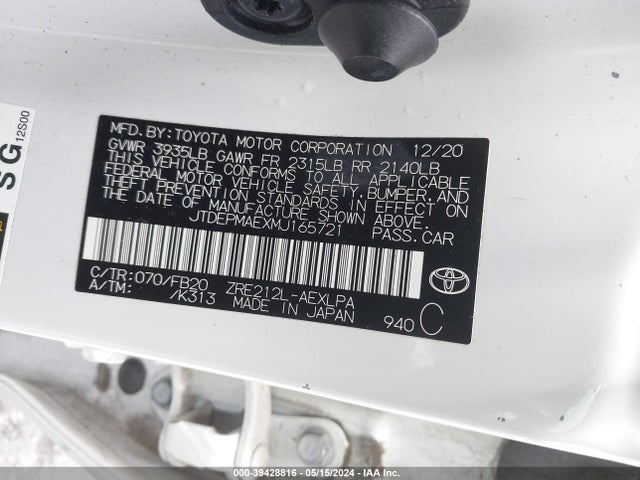 Toyota COROLLA LE 2021 JTDEPMAEXMJ165721 Image 9