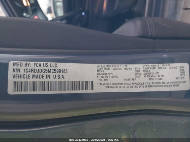 1C4RDJDG5MC599183 Dodge Durango Gt Plus Awd