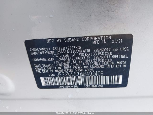 JF2SKAJC0MH492409 Subaru Forester Premium