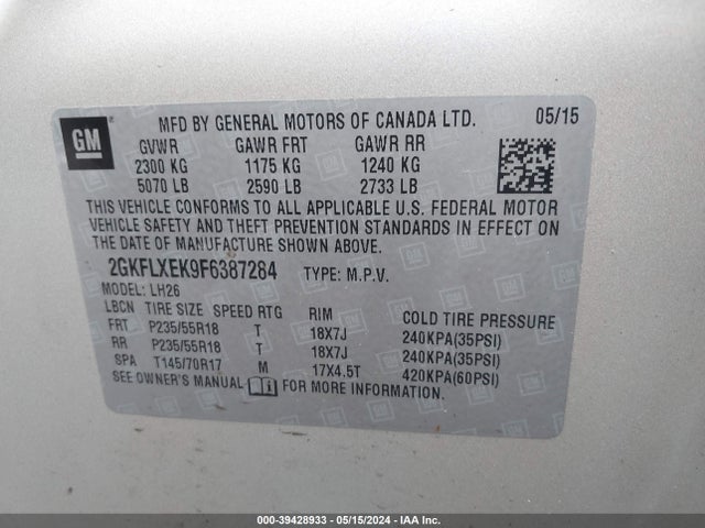 GMC Terrain Slt-1 2015 2GKFLXEK9F6387284 Image 9