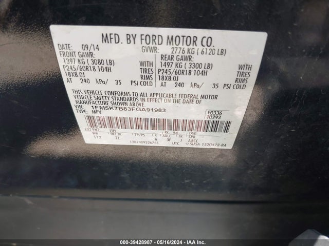 Ford Explorer 2015 1FM5K7B83FGA91983 Image 9