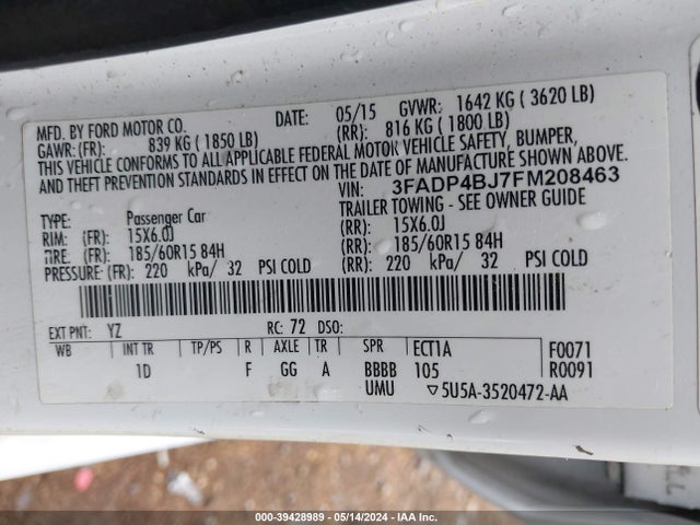 Ford FIESTA SE 2015 3FADP4BJ7FM208463 Image 9