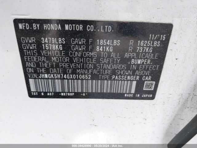 JHMGK5H74GX010652 Honda FIT EX