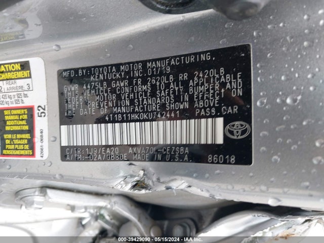 Toyota CAMRY SE 2019 4T1B11HK0KU742441 Image 9