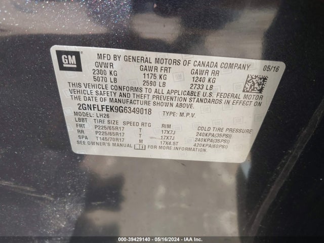 Chevrolet EQUINOX LT 2016 2GNFLFEK9G6349018 Image 9