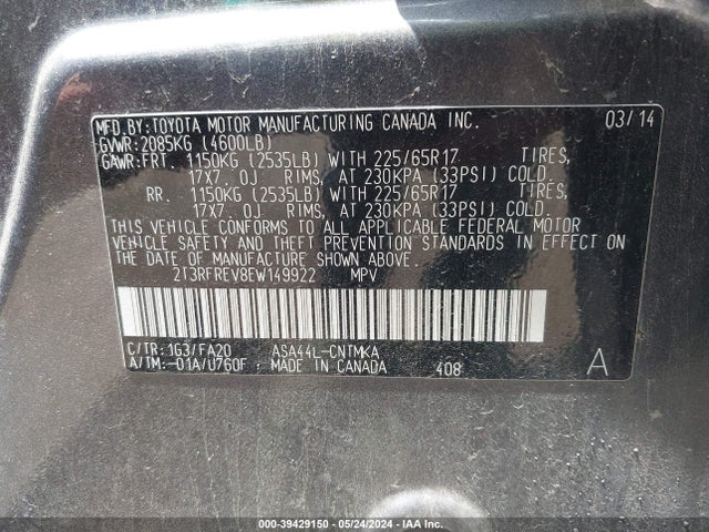 Toyota Rav4 Xle 2014 2T3RFREV8EW149922 Image 9