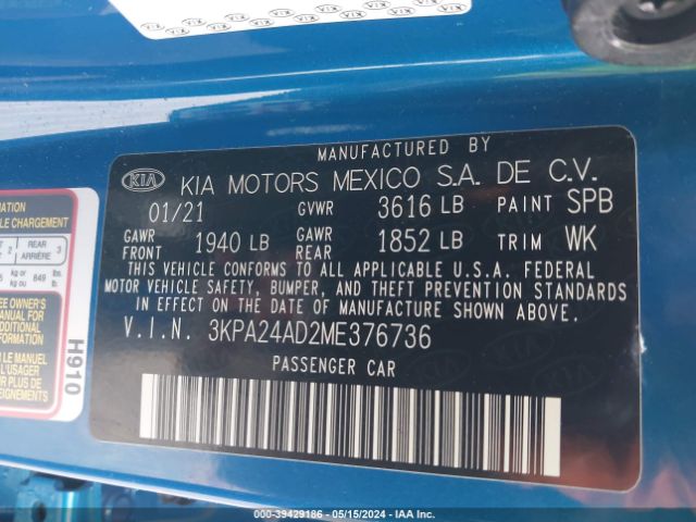 3KPA24AD2ME376736 KIA RIO S