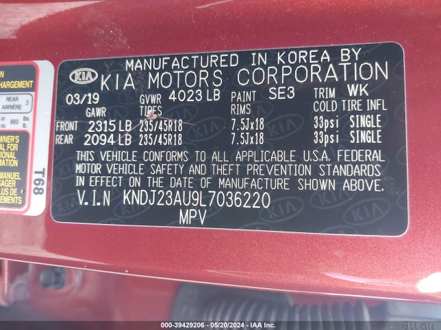 KIA Soul X-line 2020 KNDJ23AU9L7036220 Image 9