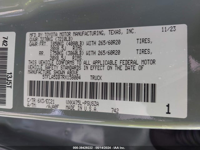 Toyota Tundra Sr5 2024 5TFLA5DB7RX158004 Image 9
