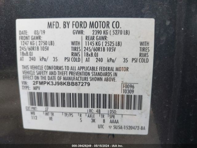 2FMPK3J98KBB87279 Ford EDGE SEL