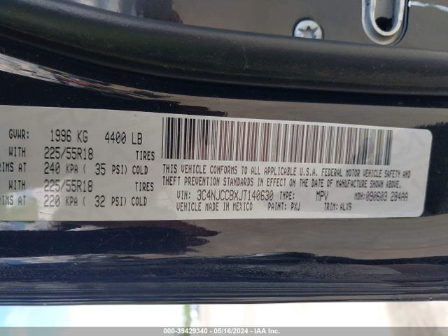 3C4NJCCBXJT140630 Jeep Compass Limited Fwd