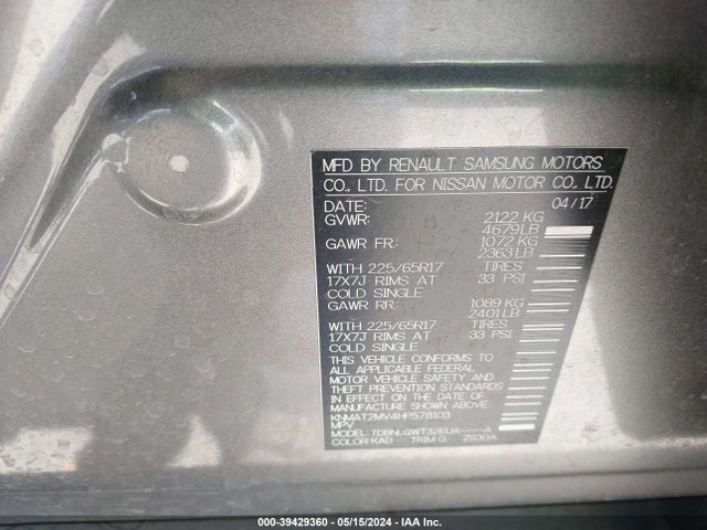 Nissan ROGUE SV 2017 KNMAT2MV4HP578103 Image 9