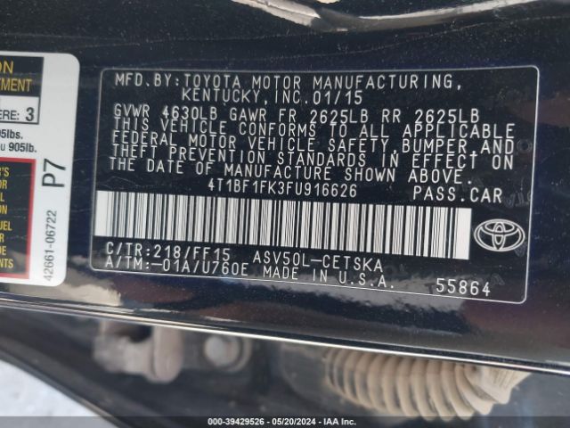 4T1BF1FK3FU916626 Toyota CAMRY SE