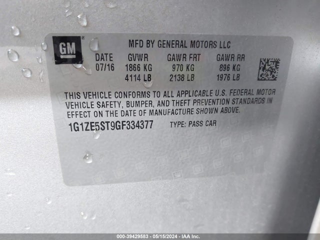 Chevrolet MALIBU 1LT 2016 1G1ZE5ST9GF334377 Image 9