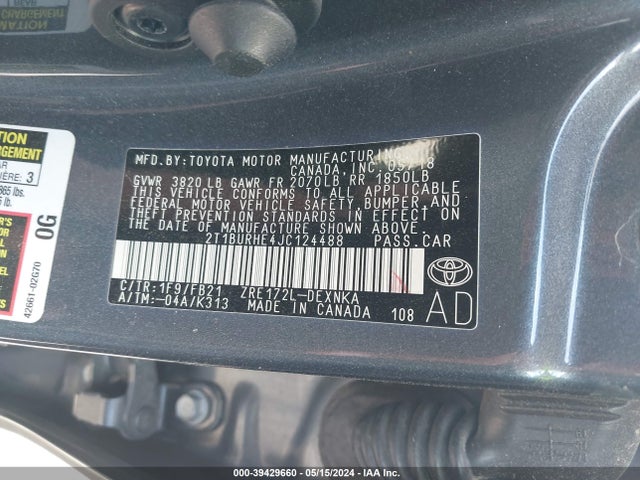 Toyota COROLLA LE 2018 2T1BURHE4JC124488 Image 9