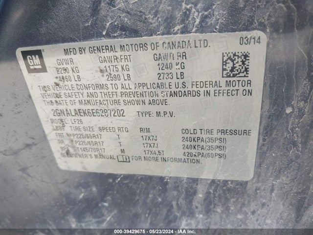 Chevrolet EQUINOX LS 2014 2GNALAEK6E6287202 Image 9