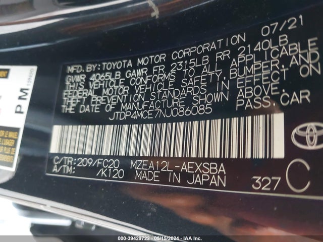 Toyota COROLLA SE 2022 JTDP4MCE7NJ086085 Image 9
