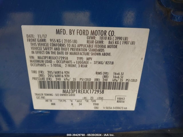 Ford ECOSPORT S 2018 MAJ3P1REXJC172958 Image 9