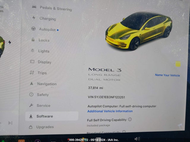 5YJ3E1EB3NF123251 Tesla Model 3 Long Range Dual Motor All-wheel Drive