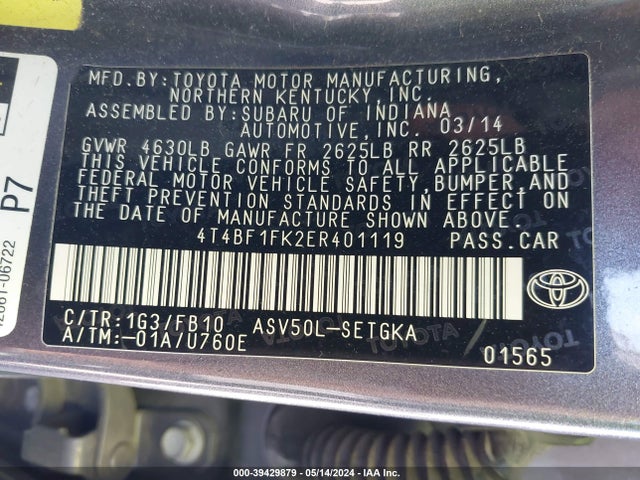 Toyota CAMRY XLE 2014 4T4BF1FK2ER401119 Image 9