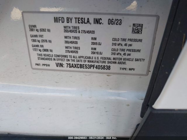 7SAXCBE53PF405838 Tesla Model X Dual Motor All-wheel Drive/standard Range